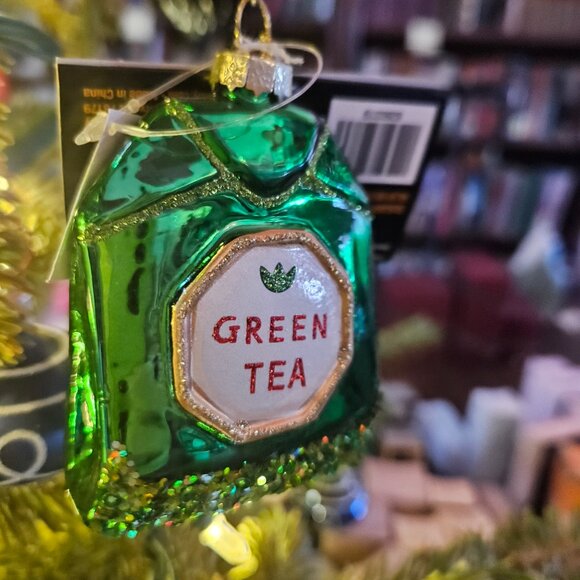 Tea Bag Ornaments - Set of Two Black Tea & Green Tea - Shiny Glass - Picture 3 of 7